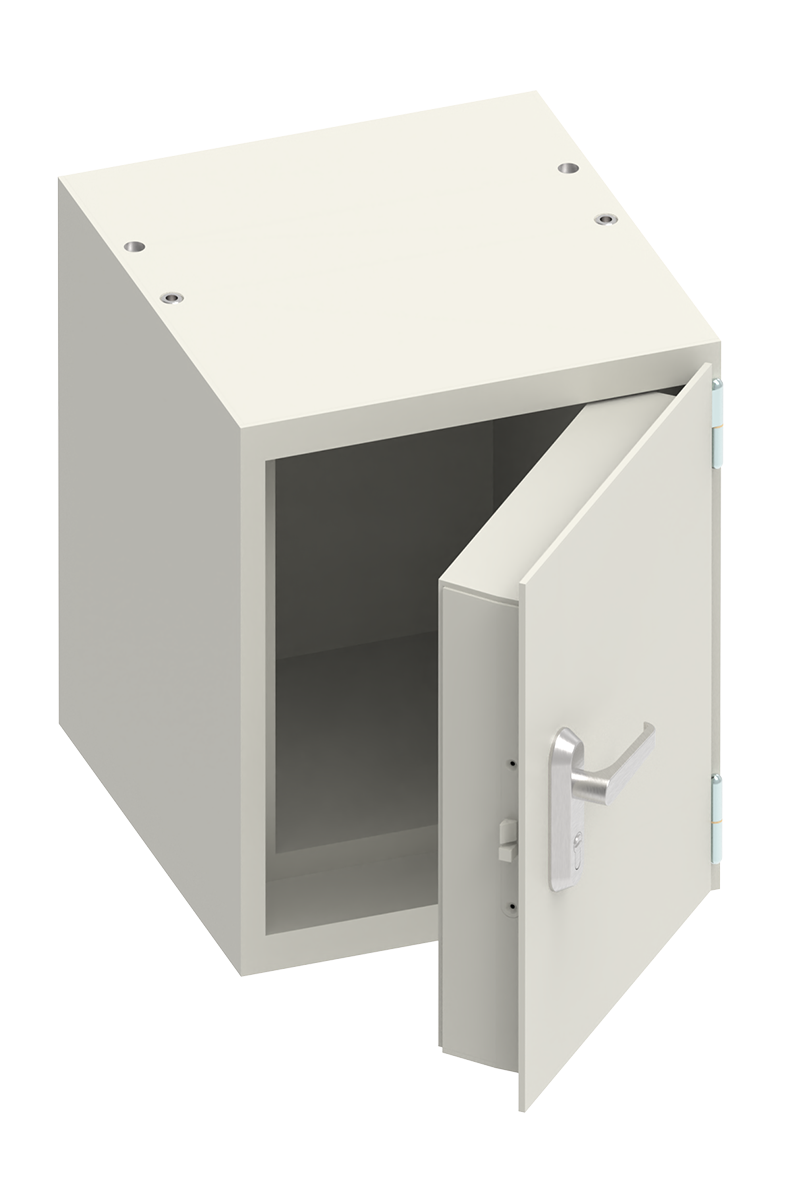 Isotope storage safe with hinged door